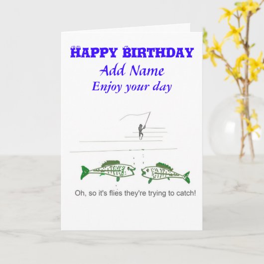Funny Fly Fishing Carte d'anniversaire (Fleur jaune)