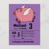 Funny Flying Pig Birthday Party Uitnodiging Briefkaart (Voorkant)