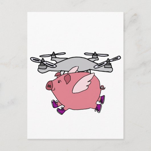 Funny Flying Pig Drone Cartoon Briefkaart (Voorkant)