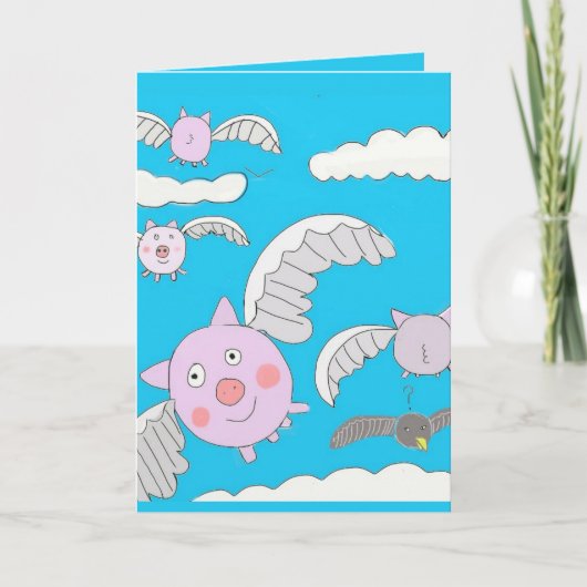 Funny Flying Pigs and Bemused Crow editable Kaart (Voorkant)