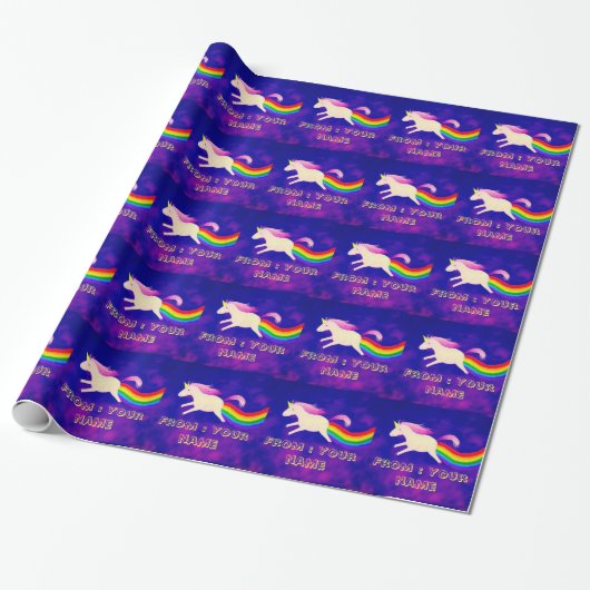 Funny Flying Unicorn Farage a Rainbow Cadeaupapier (Uitgerold)