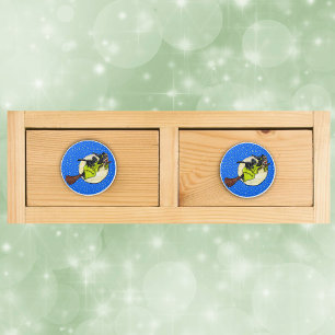 Funny Flying Witch Black Cat Moon Stars Halloween Keramische Knop