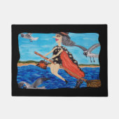 Funny Flying Witch Broom Cat Seagulls Beach Deurmat (Voorkant)