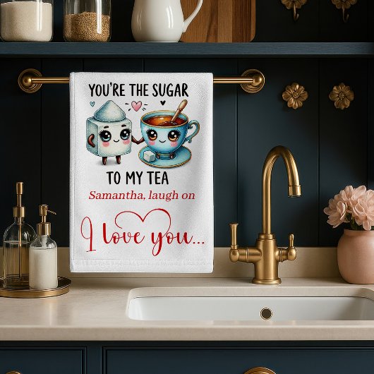 Funny Food Love Gift Kitchen Towel Personalized Theedoek