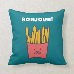 Funny Food Pun Humor French Fries Bonjour Kussen