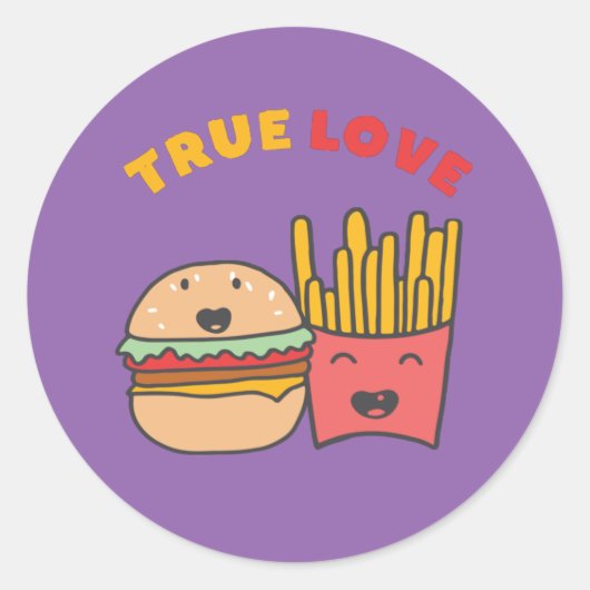 Funny Food Punts True Love like Burger and Fries Ronde Sticker (Voorkant)