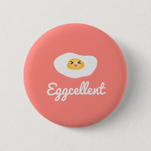 Funny Foodie Cute Eggcellent Humoureues Food Pun Ronde Button 5,7 Cm