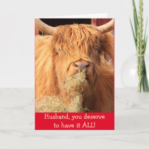 Funny for Husband Scottish Steer Birthday Kaart