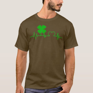 Funny Four Leaf Clover Shamrock Heartbeat St T-shirt