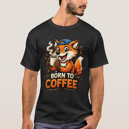 Funny Fox Drinking Coffee Cartoon Design T-shirt (Voorkant)