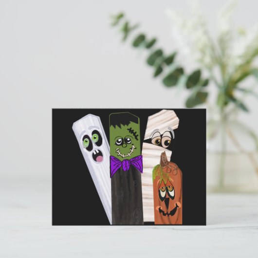 Funny Frankenstein Ghost Pumpkin Onzichtbaar Man Briefkaart (Staand voorkant)