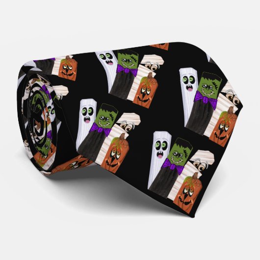 Funny Frankenstein Ghost Pumpkin Onzichtbaar Man Stropdas (Opgerold)