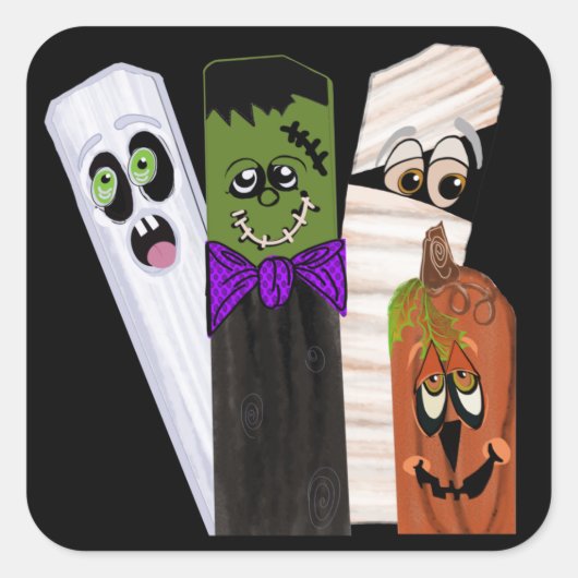 Funny Frankenstein Ghost Pumpkin Onzichtbaar Man Vierkante Sticker (Voorkant)