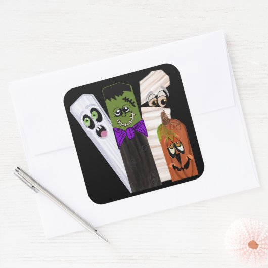 Funny Frankenstein Ghost Pumpkin Onzichtbaar Man Vierkante Sticker (Envelop)