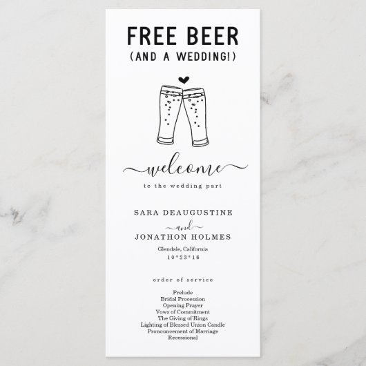 Funny Free Beer and Wedding Programme Programma (Voorkant)