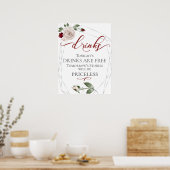 Funny Free Drink Bar Menu Sign Blush Roos Poster (Keuken)