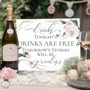 Funny Free Drink Bar Menu Sign Pink Gold Poster