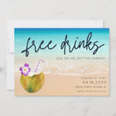 Funny Free Drink Beach Wedding Save the Date (Voorkant)
