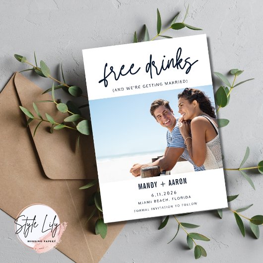 Funny Free Drink Photo Wedding Save the Date