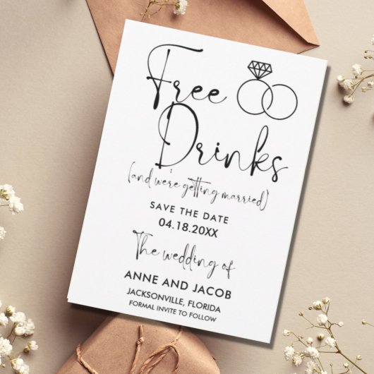 Funny Free Drink Photo Wedding Save the Date