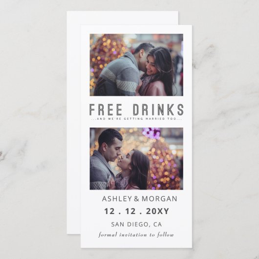 Funny Free Drink Photo Wedding save the Date Aankondiging (Voorkant / Achterkant)