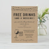 Funny Free Drinken and a Wedding Invitation Kaart (Staand voorkant)