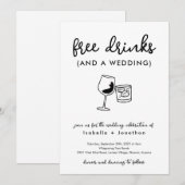 Funny Free Drinken and a Wedding Invitation Kaart (Voorkant / Achterkant)