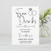 Funny Free Drinken Foto Wedding Save the Date (Staand voorkant)