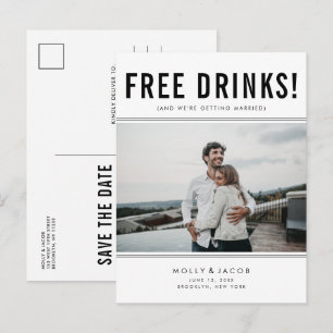 Funny Free Drinken Foto Wedding Save the Date Aankondigingskaart