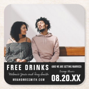 Funny Free Drinken Photo Save the Date Vierkante Kartonnen Onderzetter