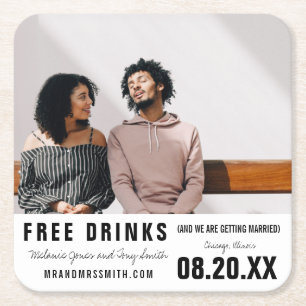 Funny Free Drinken Photo Save the Date Vierkante Kartonnen Onderzetter