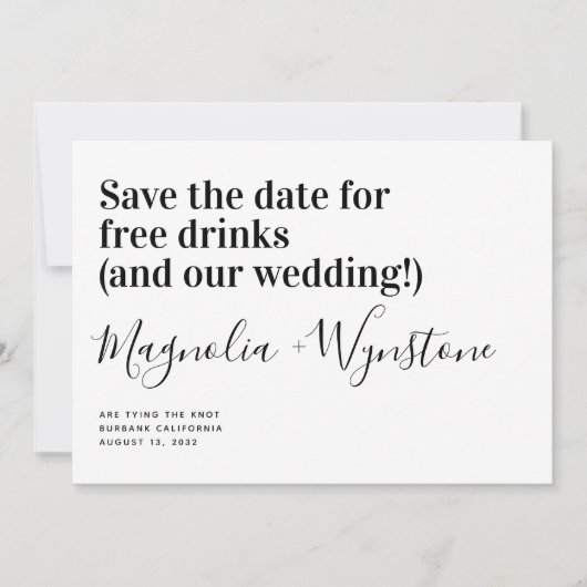 Funny Free Drinken Wedding Save the Date (Voorkant)