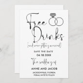 Funny Free Drinken Wedding Save the Date (Voorkant / Achterkant)