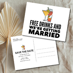 Funny Free Drinken Wedding Save the Date Aankondigingskaart