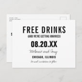 Funny Free Drinken Wedding Save the Dates Custom Aankondigingskaart (Voorkant / Achterkant)