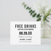 Funny Free Drinken Wedding Save the Dates Custom Aankondigingskaart (Staand voorkant)