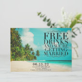 Funny Free Drinks Paradise Beach Save the Date (Staand voorkant)