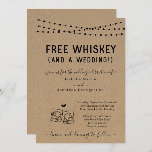 Funny Free Whiskey et une Faire-part de mariage (Devant / Derrière)