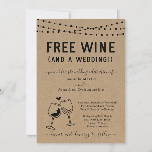 Funny Free Wine and a Wedding Invitation Kaart (Voorkant)