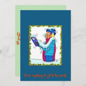 Funny Freeation Man in Snow Party Invitation Blue Kaart (Voorkant / Achterkant)