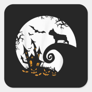 Funny French Bulldog and Moon Halloween Costume Vierkante Sticker