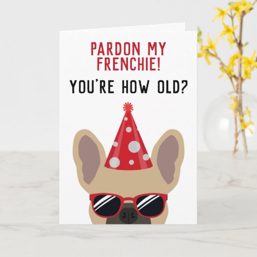 Funny French Bulldog Birthday Kaart (Gele Bloem)