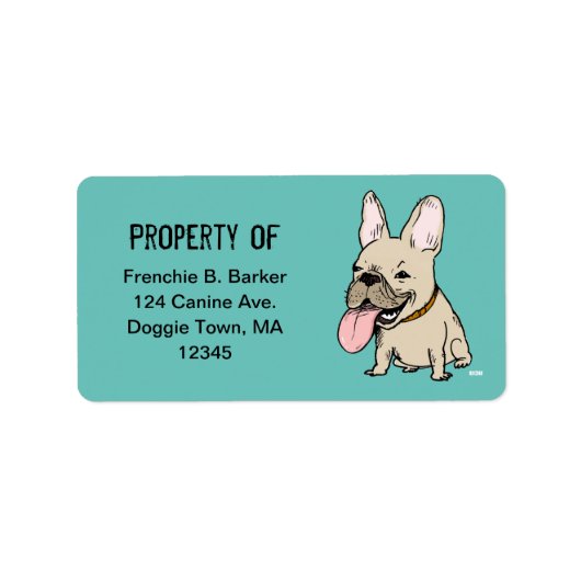 Funny French Bulldog Cartoon Dog Property Labels (Voorkant)