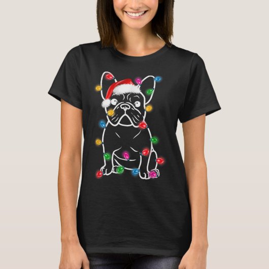 Funny French Bulldog Dog Tree-kerstlampjes T-shirt (Voorkant)