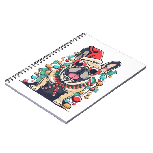 Funny French Bulldog Dog Tree kerstlampjes Xma Notitieboek (Linkerzijde)