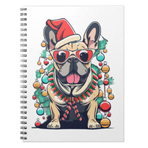 Funny French Bulldog Dog Tree kerstlampjes Xma Notitieboek