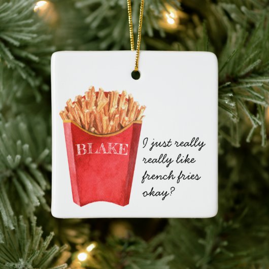 Funny French Fries | Kerst van monogram Keramisch Ornament (Boom)