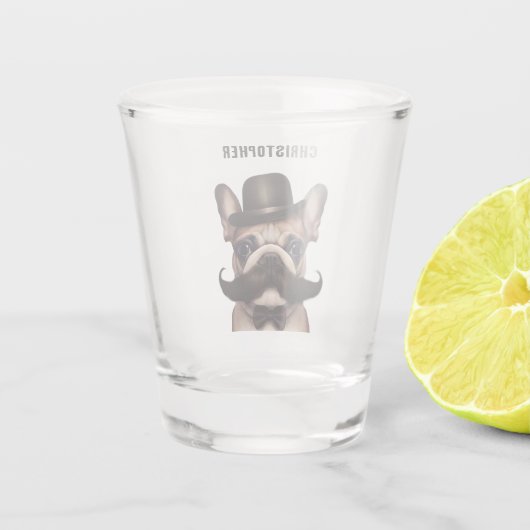 Funny Frenchie Barhold Custom Shot Glas (Achterkant)