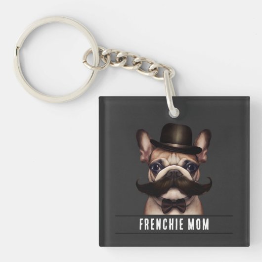 Funny Frenchie mama aangepaste naam dubbelzijdig Sleutelhanger (Voorkant)