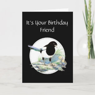 Funny, Friend Birthday, Magpie Waterverf Bird Kaart